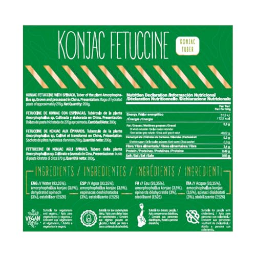 Life Pro Fit Food Konjac Fetuccine 200g | Pasta Baja en Calorias | Bajo Contenido en Hidratos de Carbono | Con Espinacas y Konjac