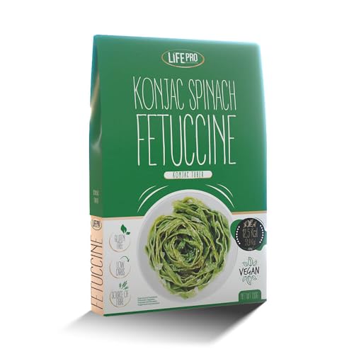Life Pro Fit Food Konjac Fetuccine 200g | Pasta Baja en Calorias | Bajo Contenido en Hidratos de Carbono | Con Espinacas y Konjac