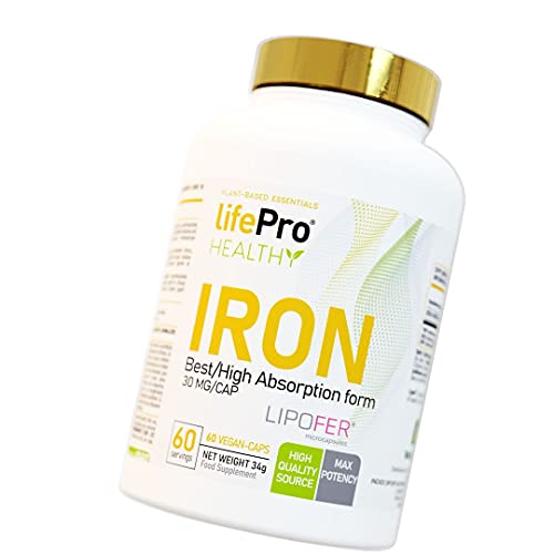 Life Pro Iron 60 caps. | Suplemento alimenticio para contribuir al funcionamiento del sistema inmunitario | Ayuda a nuestros depósitos ante el déficit de hierro - Ata biodisponibilidad - 60 Vegancaps