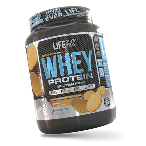 Life Pro Whey 1Kg | Suplemento Deportivo, 78% Proteína de Concentrado de Suero, Protege Tejidos, Anticatabolismo, Crecimiento Muscular y Facilita Períodos de Recuperación | Sin Gluten (Cookies, 1 kg)