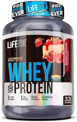 Life Pro Whey 1Kg | Suplemento Deportivo, 78% Proteína de Concentrado de Suero, Protege Tejidos, Anticatabolismo, Crecimiento Muscular y Facilita Períodos de Recuperación (Strawberry Cheesecake)