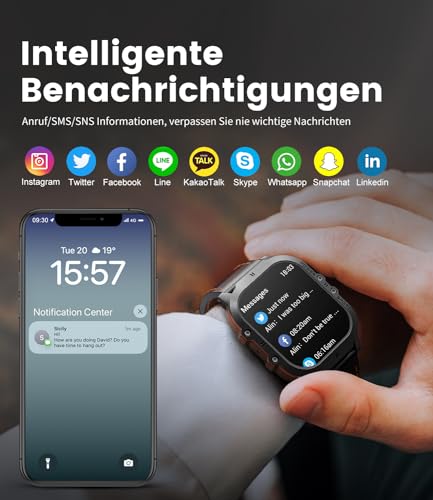 LIGE Reloj inteligente militar para hombre y mujer, reloj deportivo Amoled Always on Display de 1,96 pulgadas con llamadas bluetooth para iOS Android, IP68 impermeable, reloj de fitness con monitor de