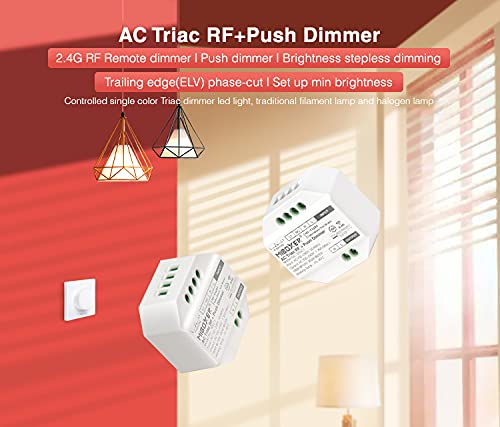 LIGHTEU, Milight Miboxer TRIAC Dimmer Module RF + PUSH Control para Lámparas Focos AC 100-240V Trailing Edge Phase Cut Dimmer TRI-C1