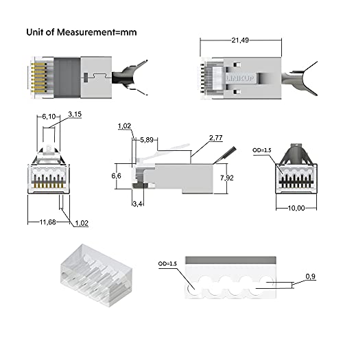 LINKUP - RJ45 Connectors Cat6A Ethernet Shielded Modular Plugs | for Large Diameter Wires (23AWG) Termination | 10G STP Gold-Plated [50-Pack]