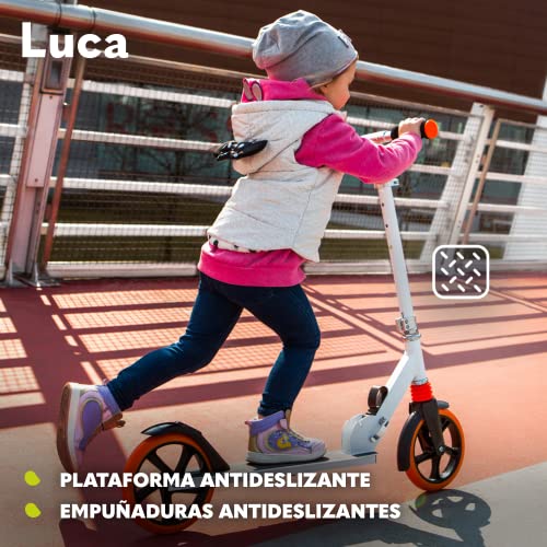 LIONELO Luca Patinete Urbano XXL hasta 100 kg, Scooter para niños, Grandes Ruedas 200 mm ShockResist Amortiguador, Volante Ajustable Altura, Freno Plegable (Blanco)