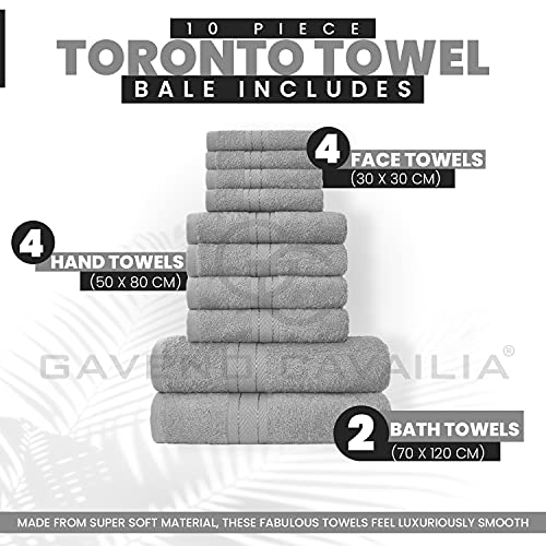 Lions Towels 544753 - Juego de 10 piezas 100% algodón egipcio, 4 caras, 4 manos y 2 toallas de baño, accesorios de baño altamente absorbentes de agua, lavables a máquina, plata, 544753