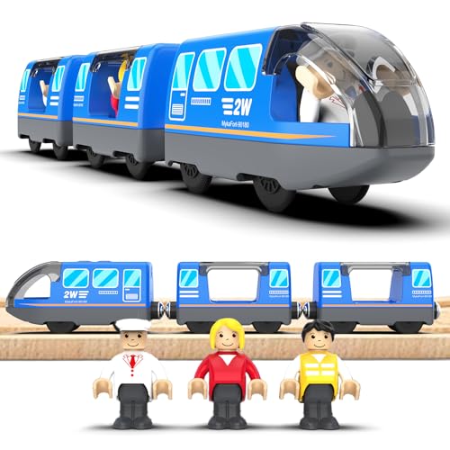 LiRiQi Tren eléctrico de Juguete, Tren de Locomotora de acción con Pilas, Potente Juego de Tren de Motor, Coche de Juguetes Cumpleaños para niños pequeños, Compatible con Thomas, Brio, Azul