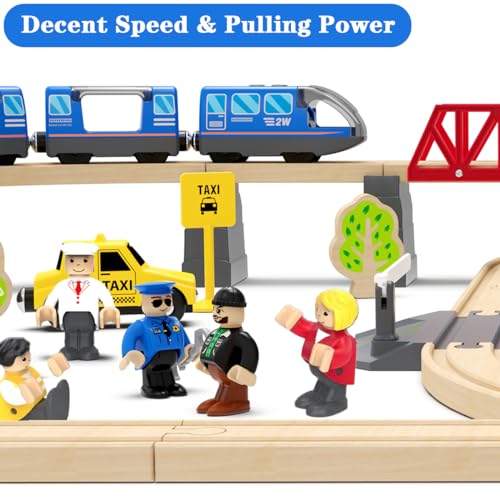 LiRiQi Tren eléctrico de Juguete, Tren de Locomotora de acción con Pilas, Potente Juego de Tren de Motor, Coche de Juguetes Cumpleaños para niños pequeños, Compatible con Thomas, Brio, Azul