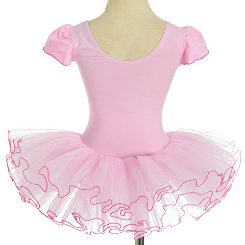 Lito Angels Vestido Tutu Bailarina de Ballet Lentejuelas para Niña, Maillot de Danza Baile con Falda, Talla 4-5 años, Manga Corta, Rosa (Número de Etiqueta 0L)