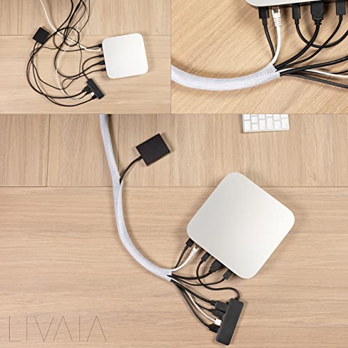 LIVAIA: pasacables con autocierre Blanco para una Mejor gestión de los Cables en el Escritorio - Organizador de 12 a 20 mm x 3 m - Protector de Cables Recortable para hogar y Oficina