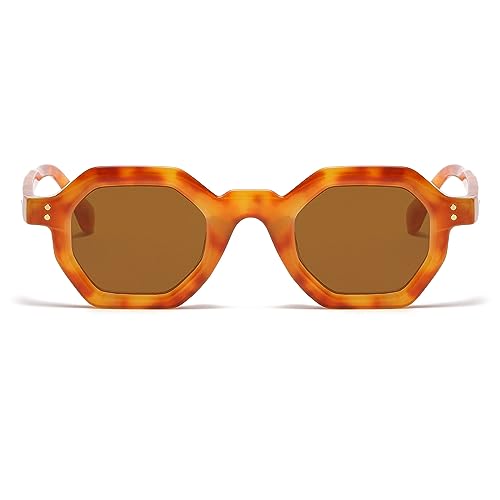 LJCZKA Gafas de Sol Octogonales Hombre Mujer, Vintage Gafas de Sol Pequeñas Poligonales Retro Gafas Protección UV Conducir Pescar al Aire Libre