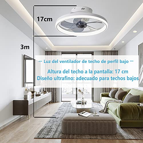 LMiSQ Ventilador Silencioso de Techo Sin Aspas con Luz Led y Mando a Distancia, 50CM , 6 Velocidades 3 Tonalidades Dc Reversible para Dormitorio