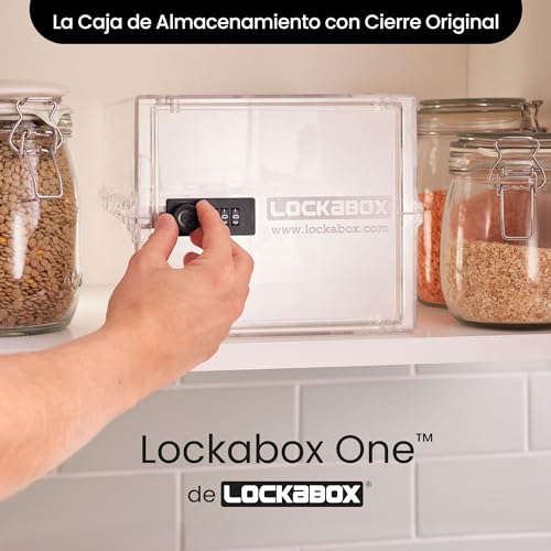 Lockabox One™ | Caja de almacenamiento compacta e higiénica con cerradura para alimentos, medicamentos y seguridad en el hogar (Cristal)