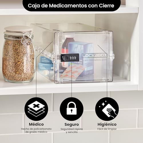 Lockabox One™ | Caja de almacenamiento compacta e higiénica con cerradura para alimentos, medicamentos y seguridad en el hogar (Cristal)