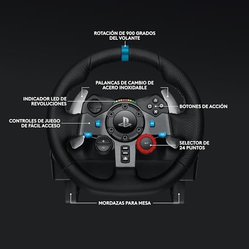 Logitech G G29 Volante y Pedales de Carrera, Force Feedback, para PS5, PS4, PC y MAC y Palanca de Cambio para Volante, 6 Velocidades, Marcha Atrás a Presion, Acero y Cuero auténtico