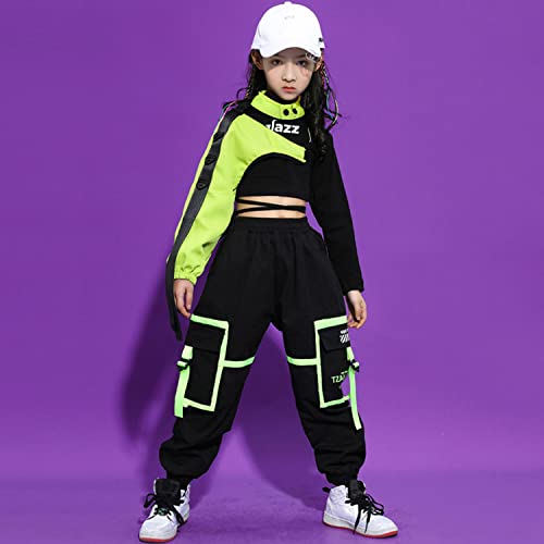LOLANTA Traje de baile callejero Hip Hop para niñas, conjunto de ropa elegante de pantalones cargo, Negro, 10-11 Años,Tag 150