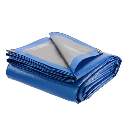 Lona Impermeable para Exterior con Ojales de Aluminio y Esquinas Reforzadas, Varios Tamaños, Color Azul, Multiusos, Polietileno (PE), TBS032 (3 x 4 m, Azul/Gris)