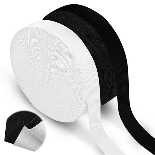 Lonimia Banda elástica de 20 mm de ancho, color blanco y negro, 2 unidades de goma para pantalones, elástico para coser, banda elástica para costura y hogar, goma para pantalones, cinta elástica para