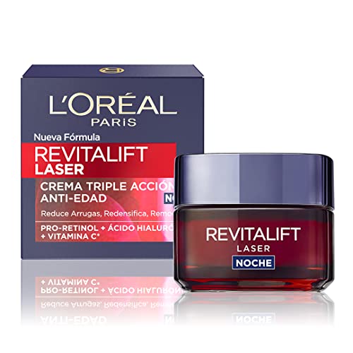 L'Oréal Paris Revitalift Láser Crema de Noche Anti-Edad Triple Acción, Antiarrugas y Multicorrección, 50 ml