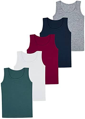 LOREZA ® 5 Camisetas de niño Camiseta sin Mangas de algodón - básico (140-146 (10-11 años), Modelo 3-5-Pack)