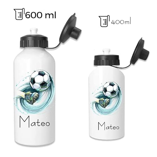 Los Eventos de la Tata - Botella agua niños -Libre BPA - 400ml y 600ml - botella agua personalizada - botella metal - botellas agua personalizadas (600ml, Futbol)