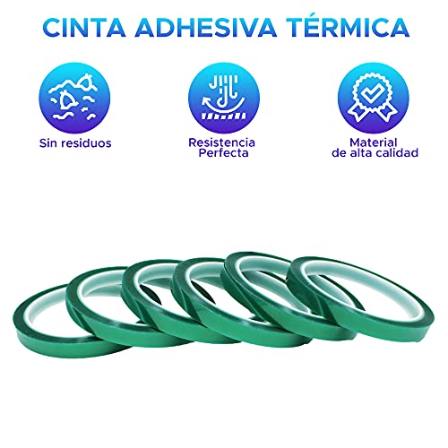 Los Eventos de la Tata. PACK 6 unidades de Cinta Térmica Adhesiva verde especial para sublimar, resistente a altas temperaturas |No Mancha