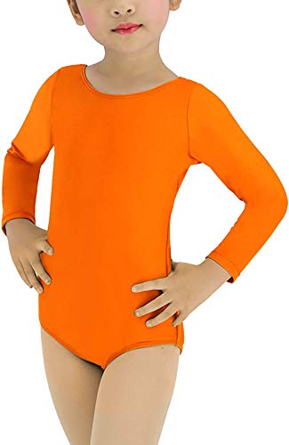 Loxdonz Maillot básico de manga larga para niñas, maillot de danza de ballet para niños, elástico para gimnasia - naranja - 11-12 años