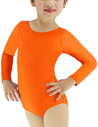 Loxdonz Maillot básico de manga larga para niñas, maillot de danza de ballet para niños, elástico para gimnasia - naranja - 11-12 años