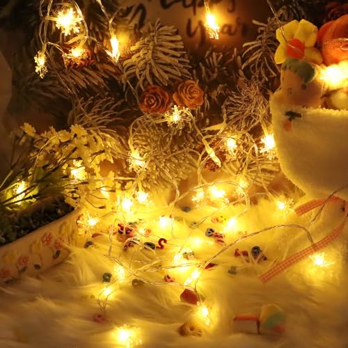 Luces de Navidad Copo de Nieve, 6M 40LED Blanco Cálido Cadena de Luces de Pilas Interior Luces de Navidad Decoración, Navidad Guirnalda Luces Copo de Nieve,para Dormitorio Ventana Boda Fiesta