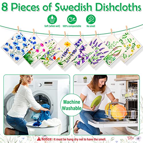Lucomb Paños suecos para cocina, paquete de 8 trapos reutilizables de secado rápido, toallas de limpieza surtidas para encimeras, platos, hogar, bar, mesa de limpieza