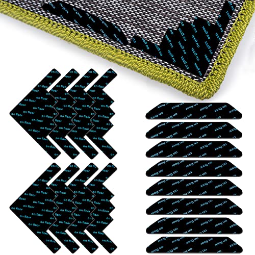 Lusee Pinzas para Antideslizante Alfombras, 16 Piezas Bases Antideslizantes para alfombras de Doble Cara Adhesivo Lavable y Reutilizable para Fijación de Alfombras