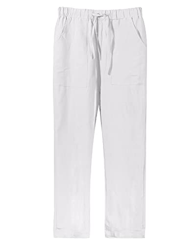 LVCBL Pantalones Casuales Lisos de Verano para Hombre Pantalones de Playa de Ajuste Holgado Blanco XL