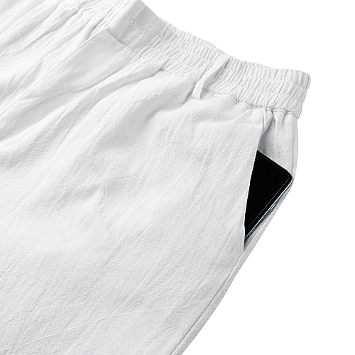 LVCBL Pantalones de lino largos y ligeros para hombre, corte holgado, color liso, talla M-3XL, Blanco, L