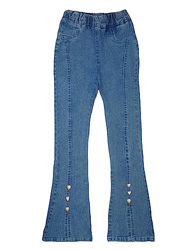 Maeau - Jeans Pantalones Largos Vaqueros Niña de Cintura Alta con Tachuelas Microflare Pantalón Pitillo Casual Vintage Fashion Y2K - Azul - 10-11 Años