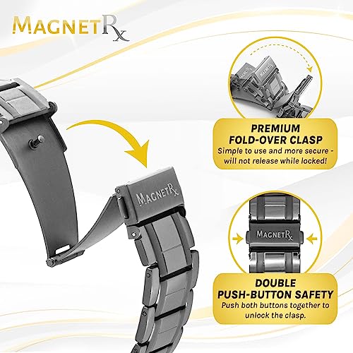 MagnetRX® Pulsera magnética de titanio 3X Fuerza – Pulseras magnéticas para hombre – Cierre plegable premium y longitud ajustable con herramienta de tamaño (Bronce de cañón)