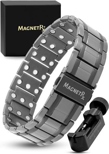 MagnetRX® Pulsera magnética de titanio 3X Fuerza – Pulseras magnéticas para hombre – Cierre plegable premium y longitud ajustable con herramienta de tamaño (Bronce de cañón)