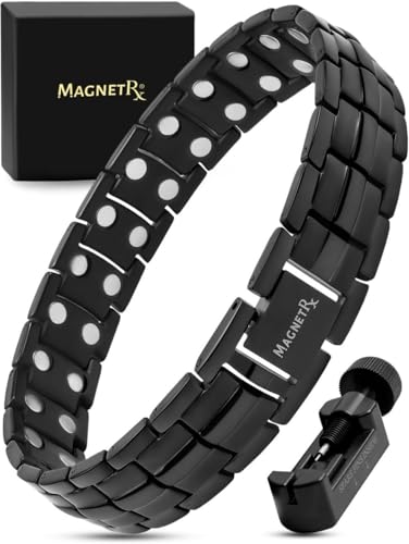 MagnetRX® Pulsera Magnética Ultrarresistente - Brazaletes Magnéticos de Acero Inoxidable para Hombres – Pulsera de Longitud Ajustable con herramienta de Medición para un Ajuste Perfecto (Negra)