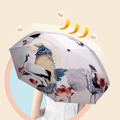 Maibar Paraguas de sol Mujer Paraguas Plegable Protección UV para las mujeres Creativo 3D impreso Sombrilla Umbrella Triple Paraguas 190T Sombrillas 8 Huesos Damas paraguas (Beige)