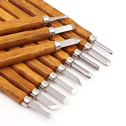 MAIKEHIGH 14Pcs Kit de herramientas de talla de madera - Cinceles de talla profesional Cuchillo Mango para esculturas de bricolaje Expertos de carpinteros Principiantes con cubiertas protectoras