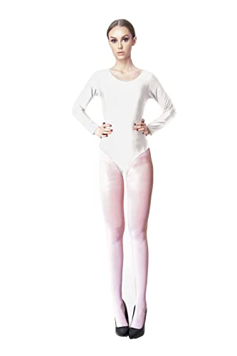 Maillot Ballet Mujer de Manga Larga y Cuello Redondo, Maillot Danza Mujer para Bailarina Gimnasia, Consulte la Tabla de Tallas Antes de Comprar (S, Blanco)