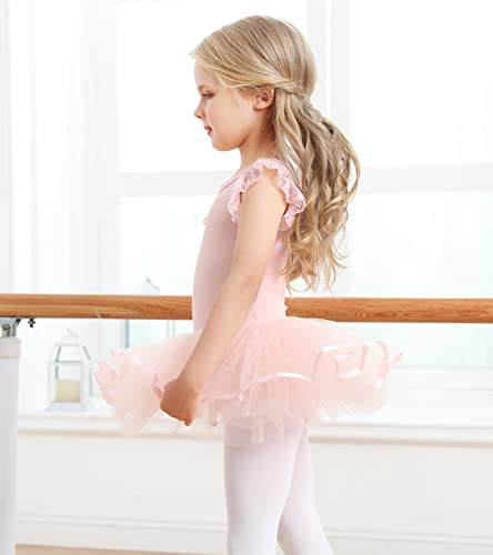 Maillot de ballet con falda, tutú para niños y niñas, vestido de ballet, de algodón, vestido de baile, tutú de bailarina, Rosa., 130 cm-140 cm