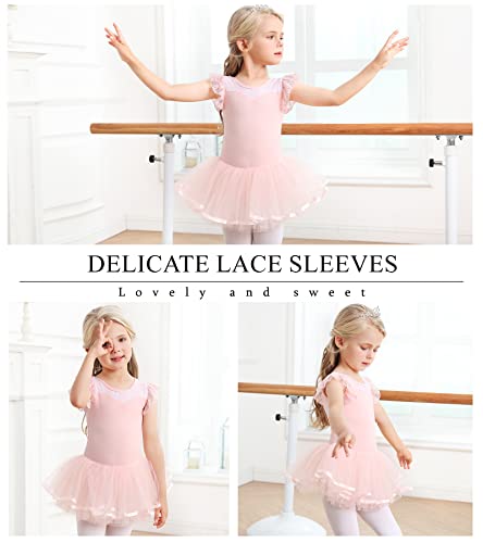 Maillot de ballet con falda, tutú para niños y niñas, vestido de ballet, de algodón, vestido de baile, tutú de bailarina, Rosa., 130 cm-140 cm