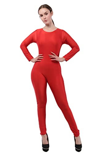 Maillot de Danza Ballet Mujer, Mono de Cuello Redondo con Manga Larga, Body Ajustado de Cuerpo Completo de Gimnasia Rítmica Leotardo de Patinaje (L, Rojo)
