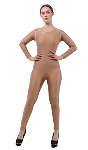 Maillot de Danza Ballet Mujer, Mono de Cuello Redondo con Manga Larga, Body Ajustado de Cuerpo Completo de Gimnasia Rítmica Leotardo de Patinaje (MARRÓN, L)