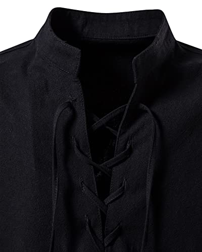 MakingDa Camisa escocesa clásica de algodón para hombre de Jacobita Ghillie Kilt elegante casual de manga larga sin cuello y acogedoras con cordones camisas llanas, A275-negro, L
