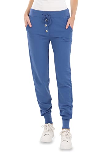 Malito 8021-G - Pantalones deportivos para mujer con aspecto clásico | Pantalones deportivos en colores lisos | holgados para bailar | Pantalones de chándal, azul vaquero, S