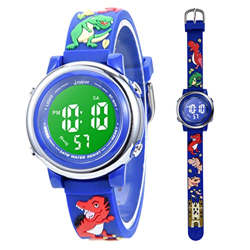 Mamiddle Reloj Deportivos Digital para Niño Niña Reloj Infantil Impermeable 3ATM con Alarma Fecha Cronómetro 7 Luces traseras LED (Dinosaurio Azul)