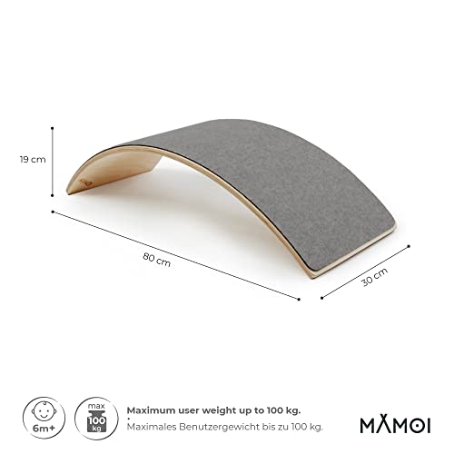 MAMOI® Balance board 85x30 cm | Tabla equilibrio niños | Tabla curva montessori | Tabla curva de madera | Bola equilibrio | Tabla curva wobbel | Tabla wobbel madera | Balance board surf | 100% ECO
