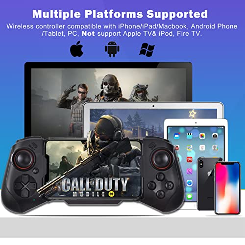 Mando de juego inalámbrico para iPhone, Megadream MFi Mobile Bluetooth Gamepad Joystick para iOS/Android, compatible con iPhone 14/13/12 Pro Max, Samsung Galaxy, Xiaomi, OPPO Direct Play(Blcak)