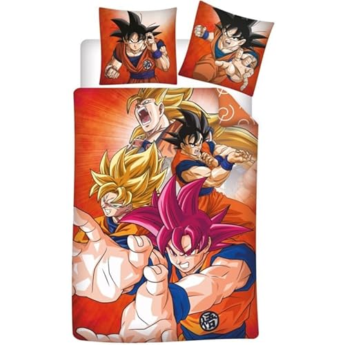 Manga Deco – Juego de cama infantil Dragon Ball Super Goku – Funda nórdica de 140 x 200 funda de 63 x 63 cm